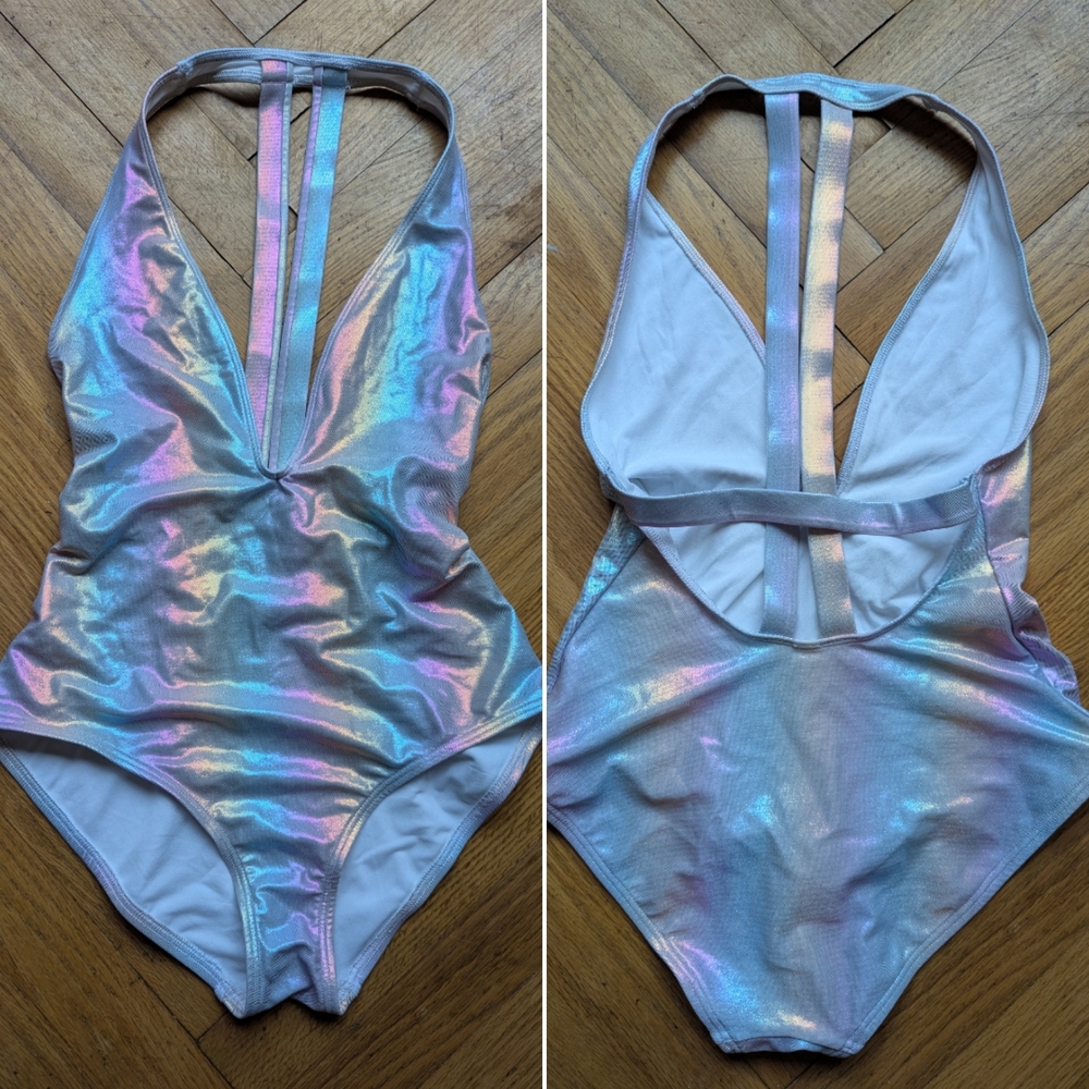 Iridescent Holographic Sexy One Piece Swimsuit Small